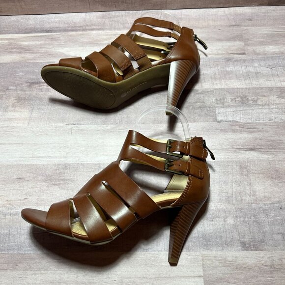 Liz Claiborne Brown Strappy Open-Toe Heels With Back Zipper Closure 7M - Picture 10 of 13